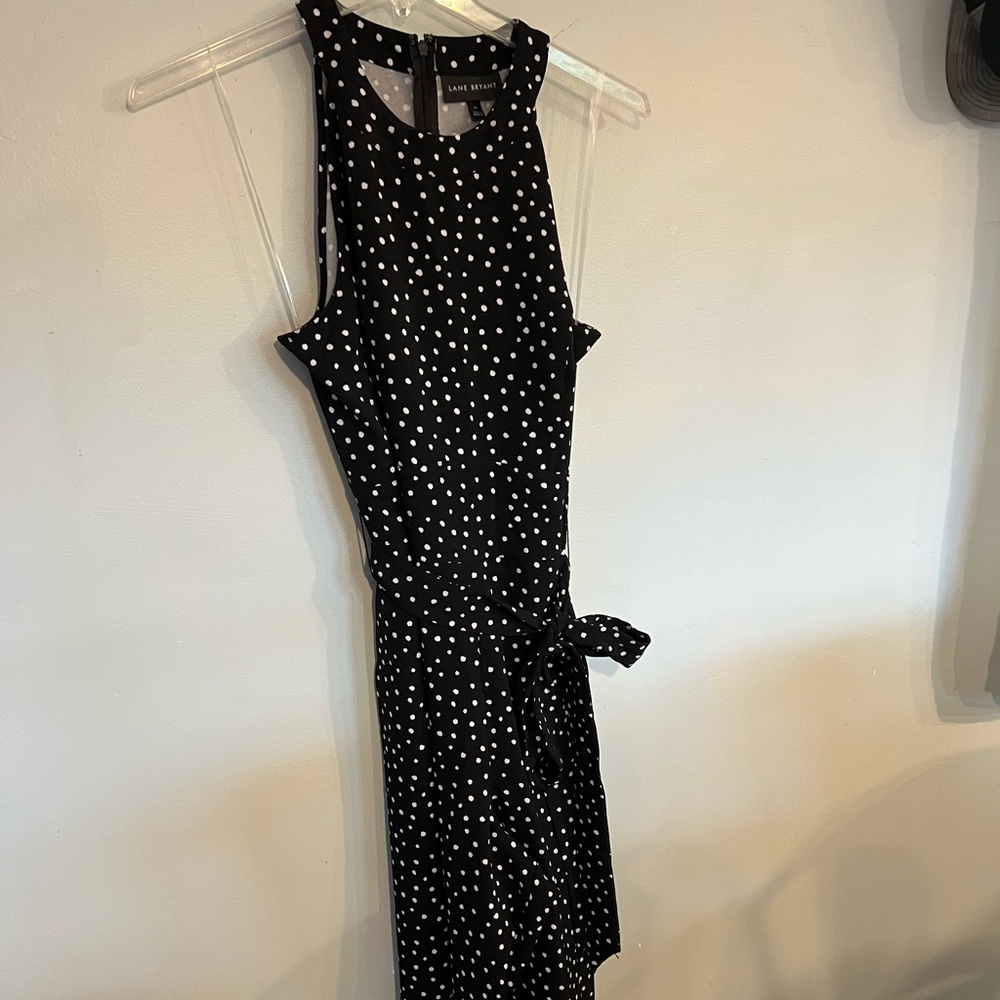 Lane Bryant Black Polka Dot Halter Jumpsuit